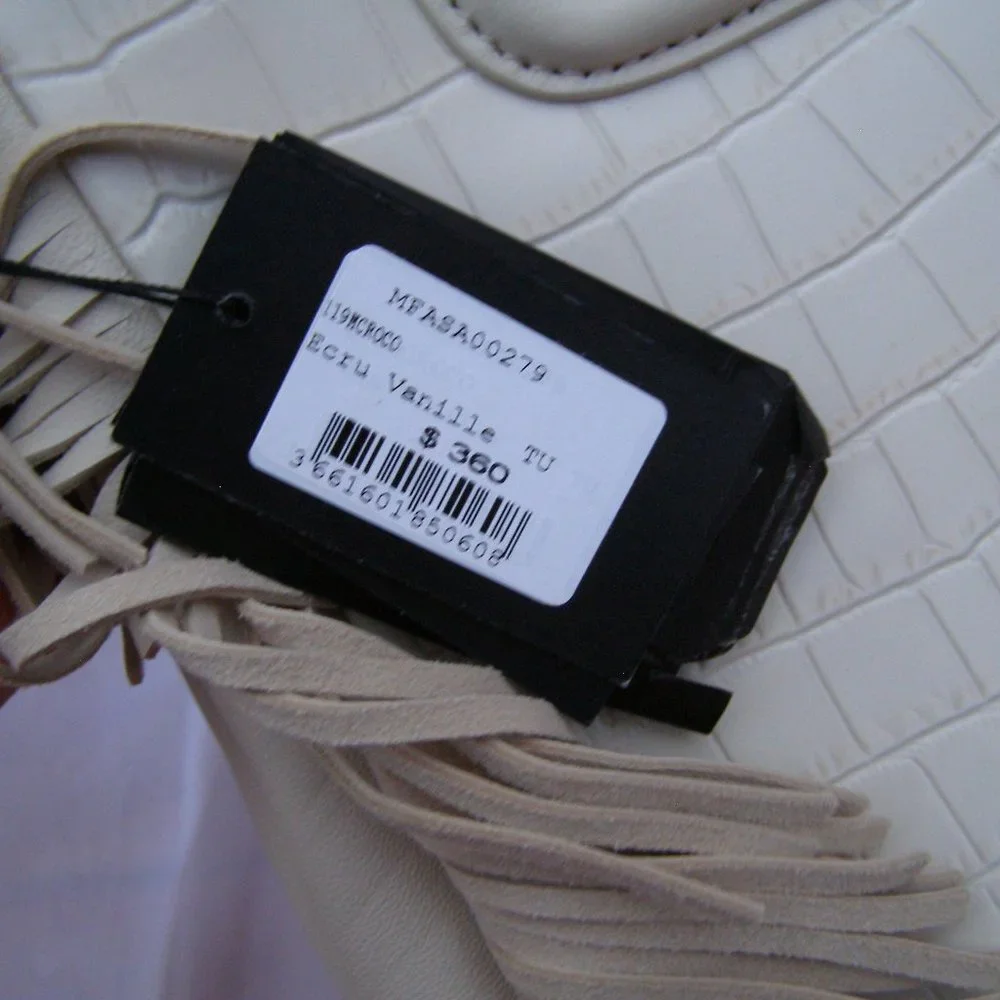 🍦 NWT $360 Maje Ecru Vanilla Leather Croco Fringe Handbag Clutch